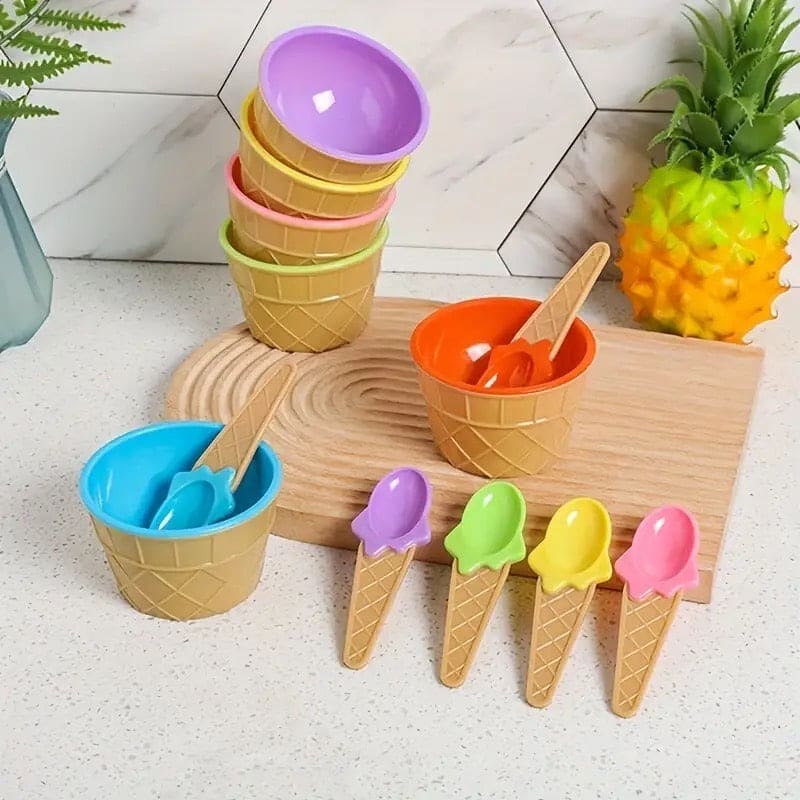Set of 3 Cream Cups Set With Spoon, Daily Merchandise Plastic Bowl, DIY Ice Cone Dessert Bowl, Tableware Reusable Bowls Spoons Set Set of 3 Cream Cups Set With Spoon, Daily Merchandise Plastic Bowl, DIY Ice Cone Dessert Bowl, Tableware Reusable Bowls Spoons Set